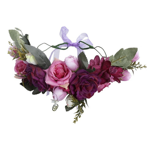 Haimekang Women Wedding Floral Crown Head Band Floral Head Wreath Flower Headband Bridesmaid Bridal Garland Forehead Hair Band