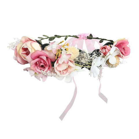 Haimekang Women Wedding Floral Crown Head Band Floral Head Wreath Flower Headband Bridesmaid Bridal Garland Forehead Hair Band