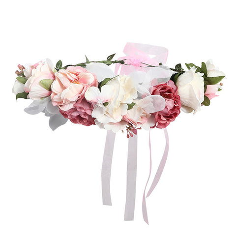 Haimekang Women Wedding Floral Crown Head Band Floral Head Wreath Flower Headband Bridesmaid Bridal Garland Forehead Hair Band