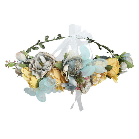 Haimekang Women Wedding Floral Crown Head Band Floral Head Wreath Flower Headband Bridesmaid Bridal Garland Forehead Hair Band