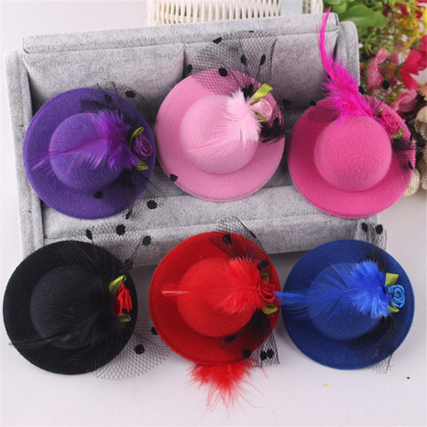 Hot Sale Cute Hat Hair Barrettes Baby Girls Party Prom Shiny Hair Clip Children's Hat Feathered Flower Hair Accessories Hairpins