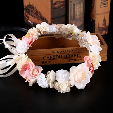 ACRDDK Boho Flower Girl Crown Headpiece Bohemia Floral Hair Wreath Headband Women Hairwear Wedding Bridal Hair Accessories SL