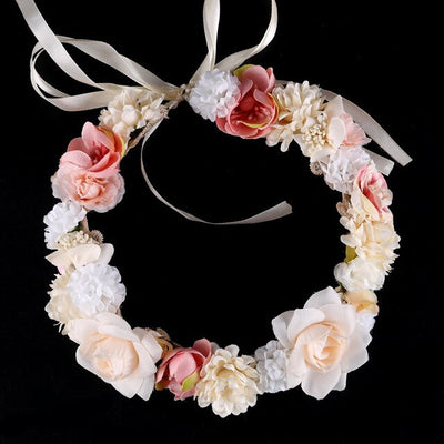 ACRDDK Boho Flower Girl Crown Headpiece Bohemia Floral Hair Wreath Headband Women Hairwear Wedding Bridal Hair Accessories SL